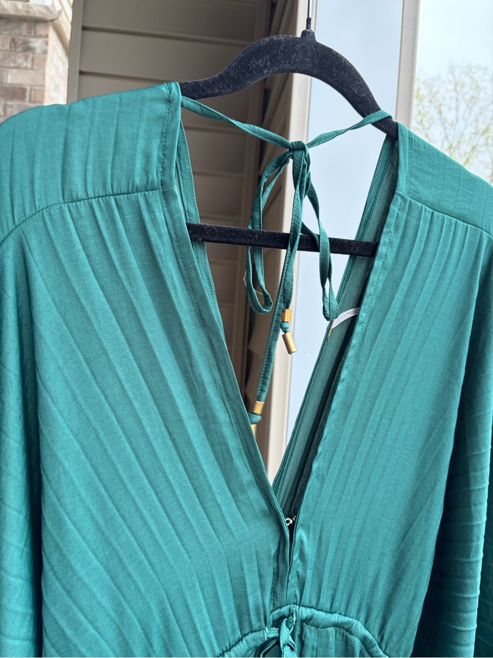 🆕🌲Free People Emerald Boho Mini Dress Tie Front Flowy Tunic Festival Resort XS - Picture 9 of 16